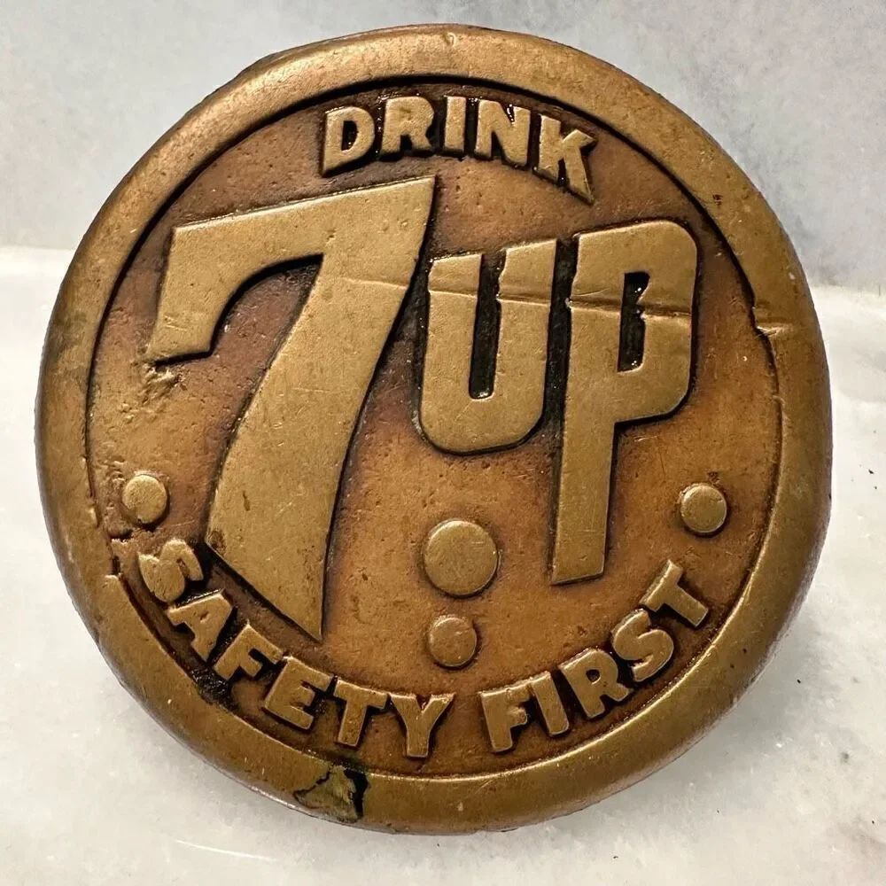 Antique Vintage Rare 1930s Safety First 7up School Street Sidewalk Marker Bronze